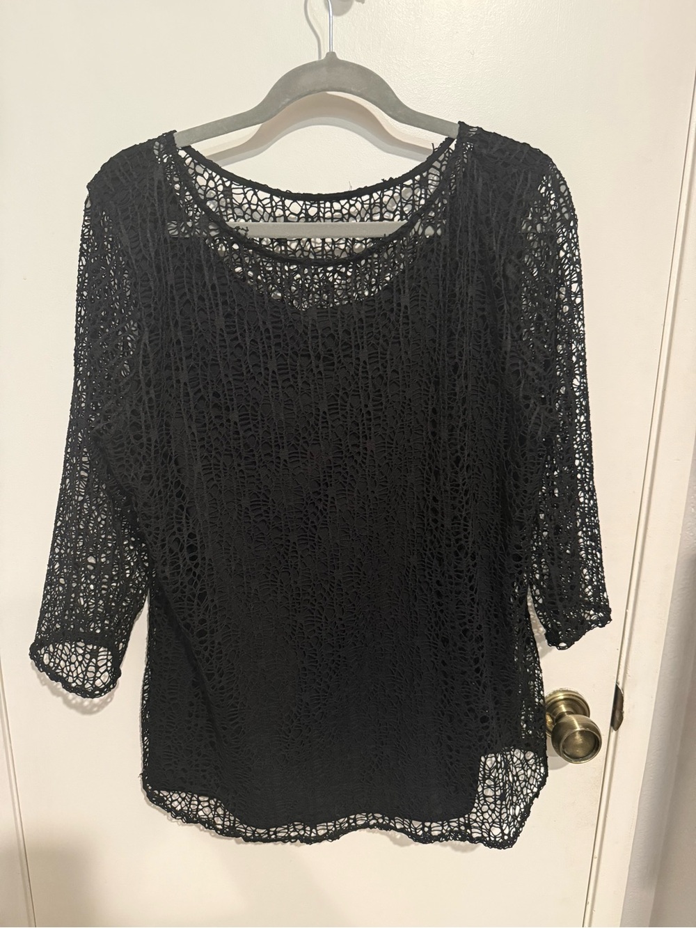 Black Crochet Overlay Women's Top